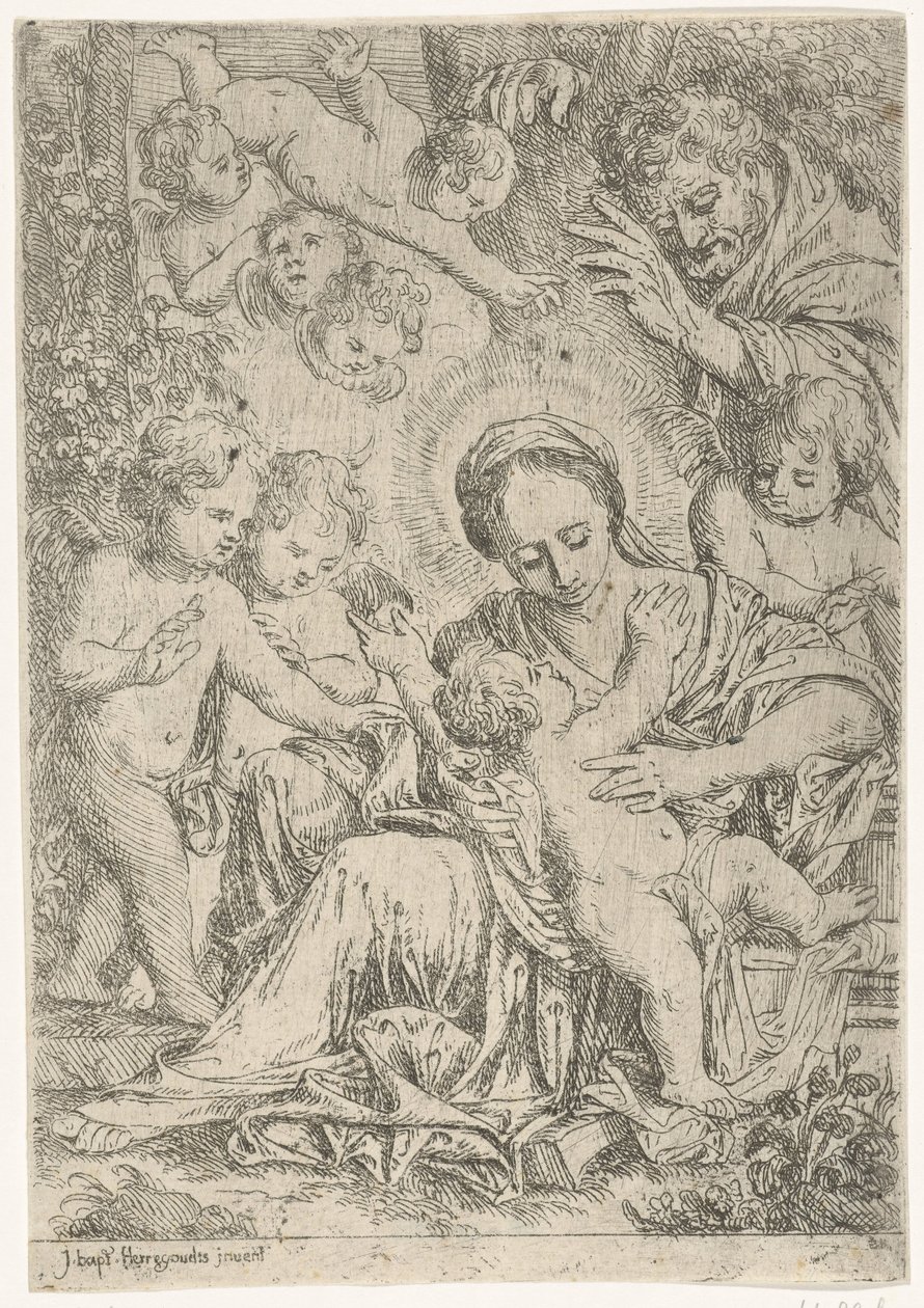 Svatá rodina s anděly od Jan Baptist Herregouts
