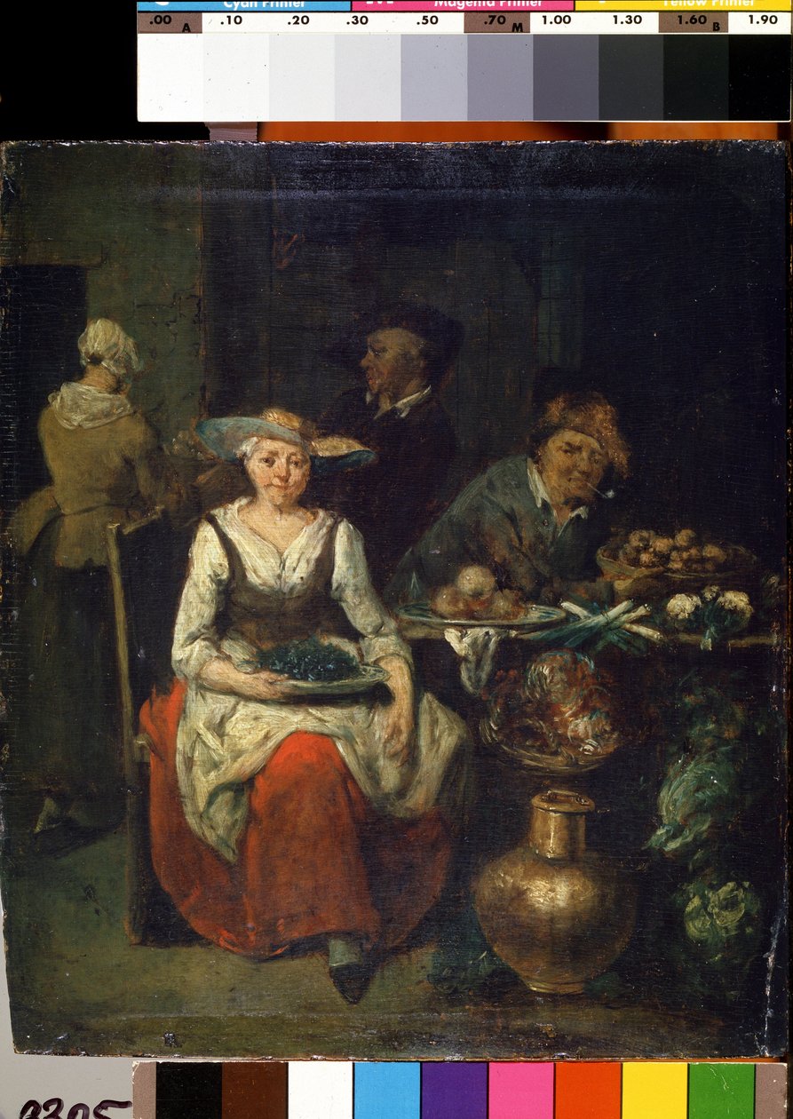 U obchodníka s ovocem a zeleninou (U zelináře). Obraz Jana Baptisty Lambrechtse (1680-1731). vlámské umění. Olej na dřevě. Státní muzeum umění M. Ciurlionise, Kaunas od Jan Baptist Lambrechts
