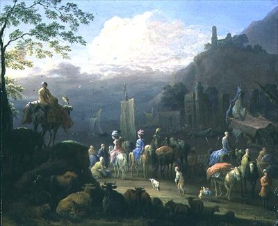 Parta cestujících poblíž přístavu (ropa na mědi) od Jan Baptist van der Meiren