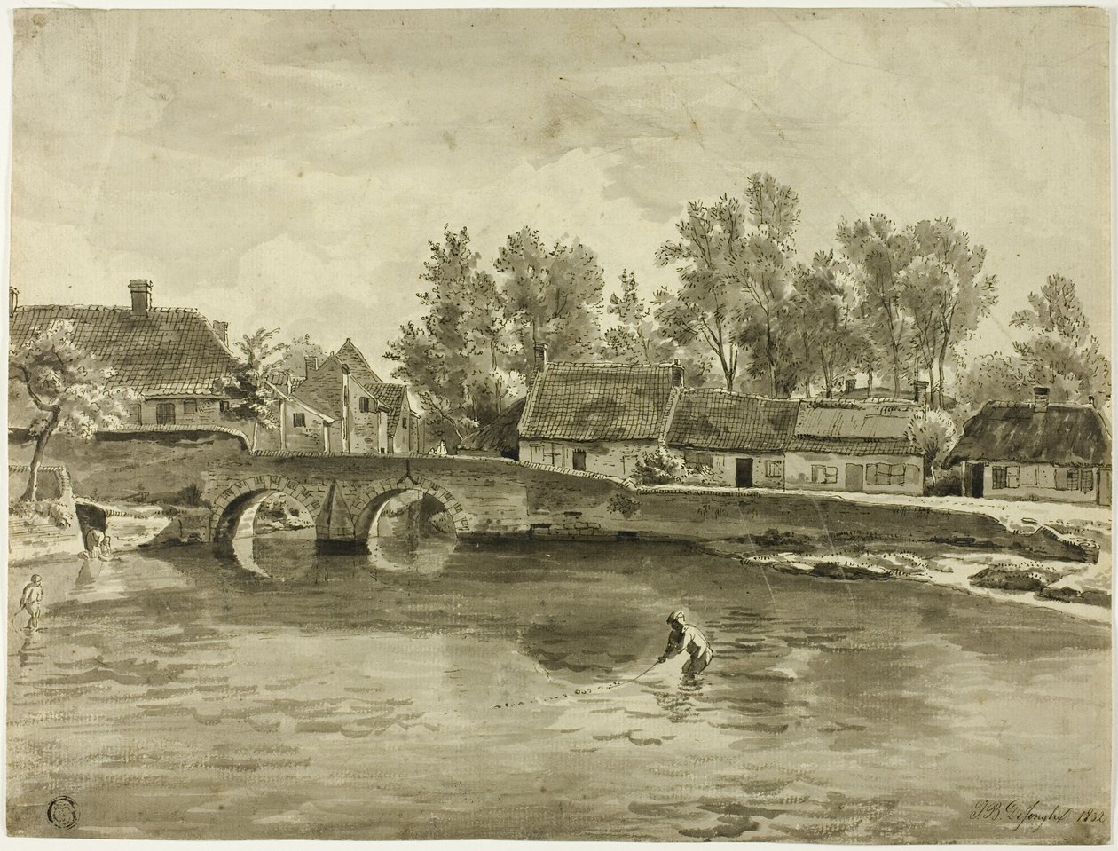 Muž rybaření v řece poblíž vesnice od Jan Baptiste de Jonghe