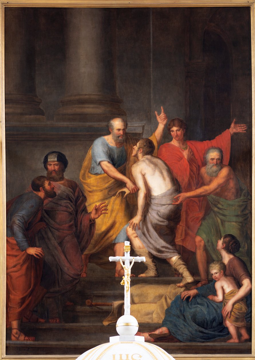 Vnitřní pohled, hlavní oltář, malování „Petrus a Johannes pomáhají chromému v chrámu“, Jan de Landtsheer od Jan Baptiste de Landtsheer