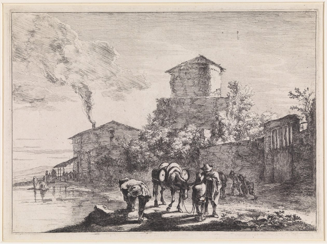 Muži a mula u Via Appia od Jan Both