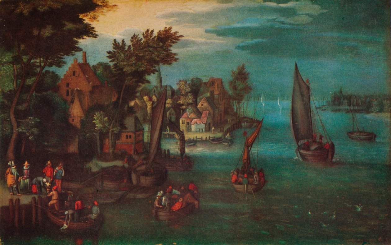 Rušná říční scéna s holandskými plavidly a trajektem, c1605 od Jan Bruegel The Elder