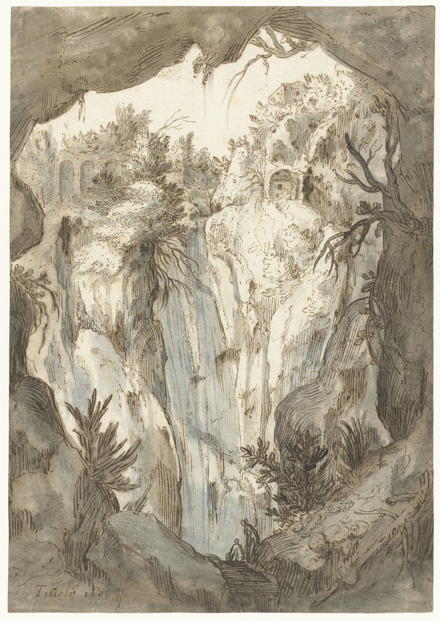 Tivoli vodopád viděný z jeskyně od Jan Brueghel (I) (attributed to)