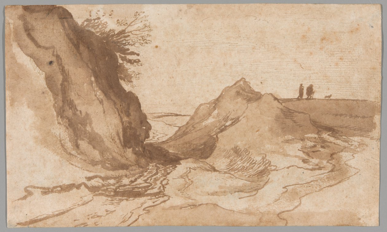 Kopcovitá krajina s postavami u rokle od Jan Brueghel the Elder