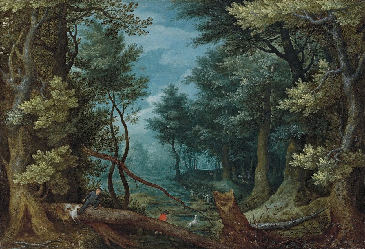Lesní krajina s lovci pronásledujícími jelena od Jan Brueghel the Elder