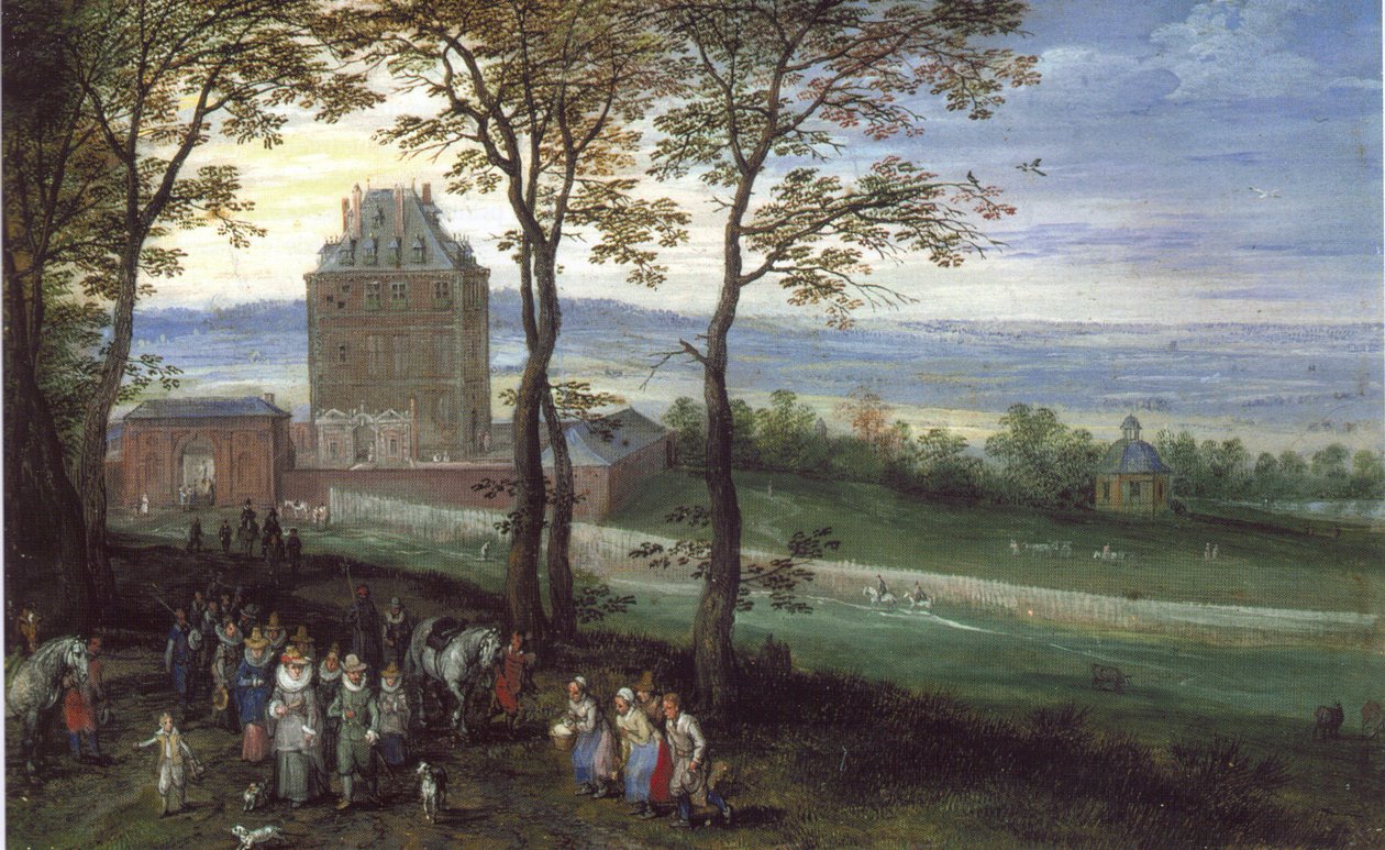Arcivévoda Albrecht a Isabella před zámkem Mariemont od Jan Brueghel the Elder
