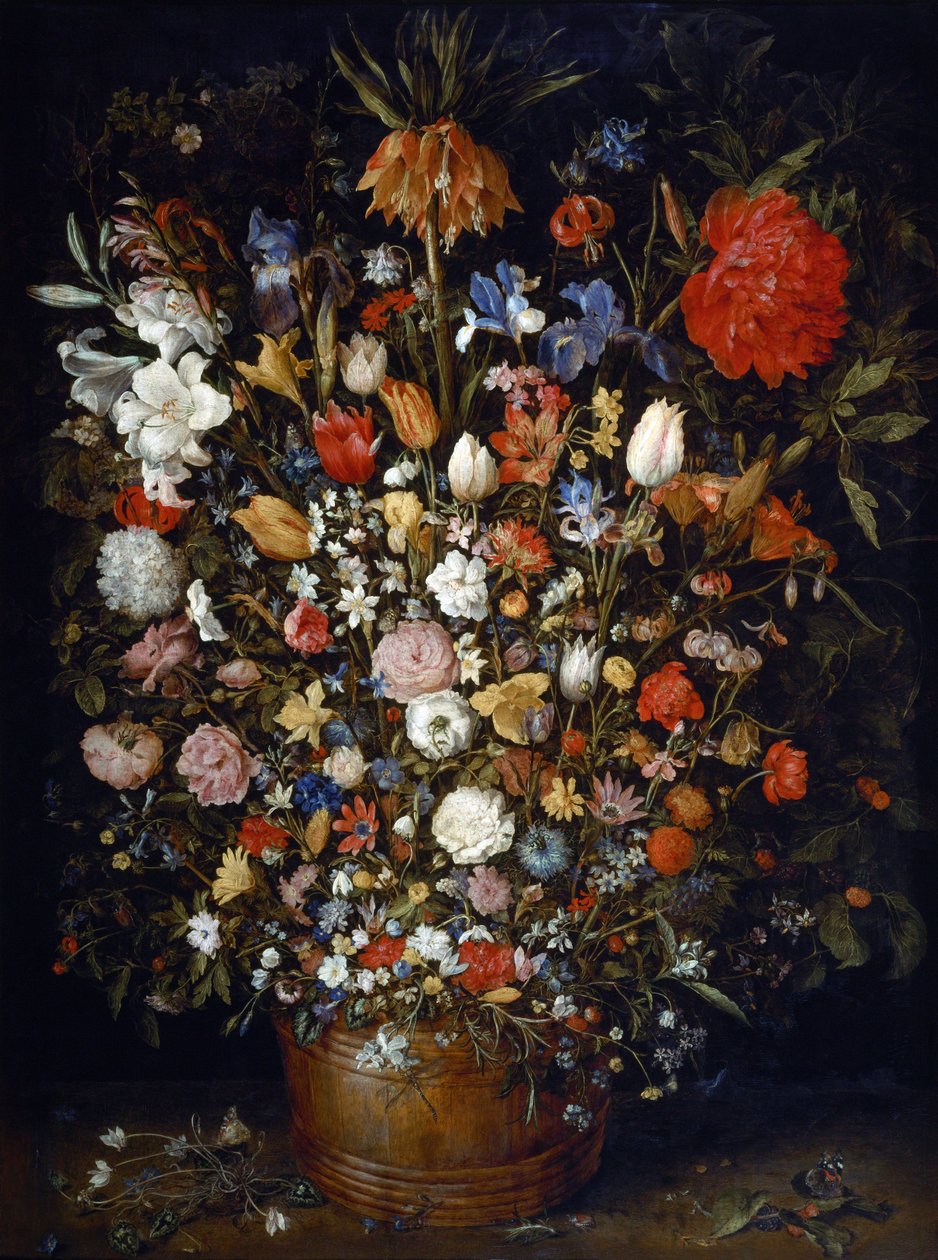Květiny v dřevěné nádobě od Jan Brueghel the Elder
