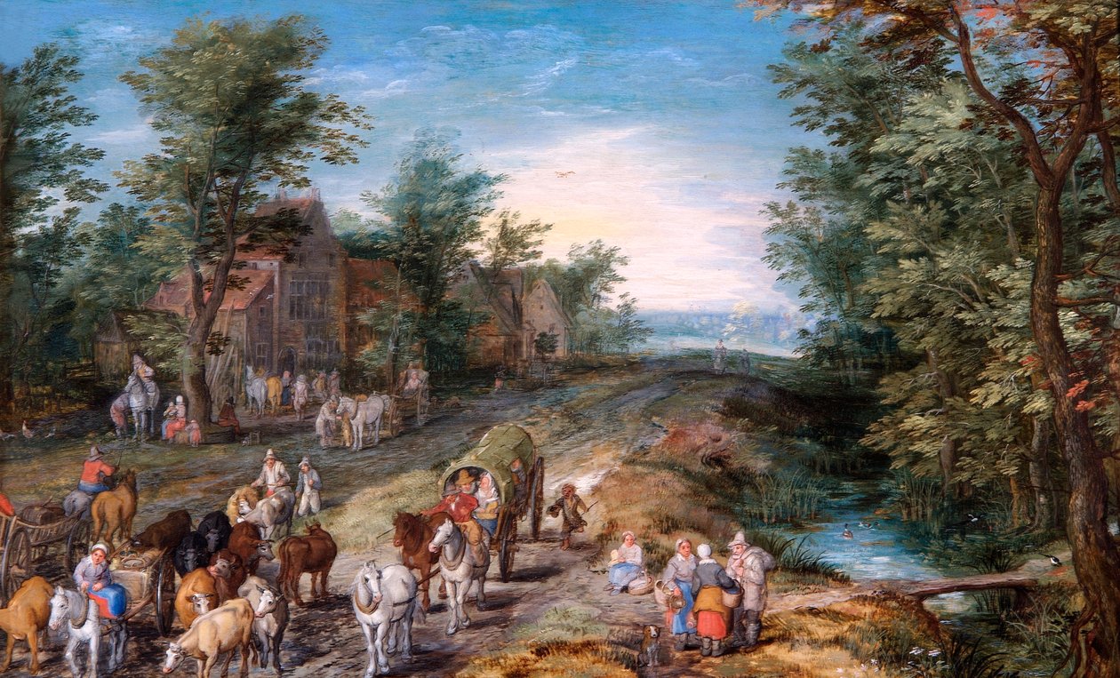 Silniční scéna s cestovateli a dobytkem, počátek 17. století od Jan Brueghel the Elder