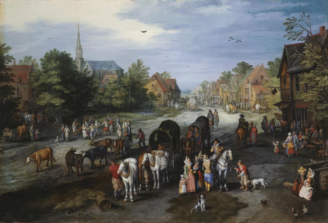 Pohled na vesnici Schelle (vesnická ulice) od Jan Brueghel the Elder