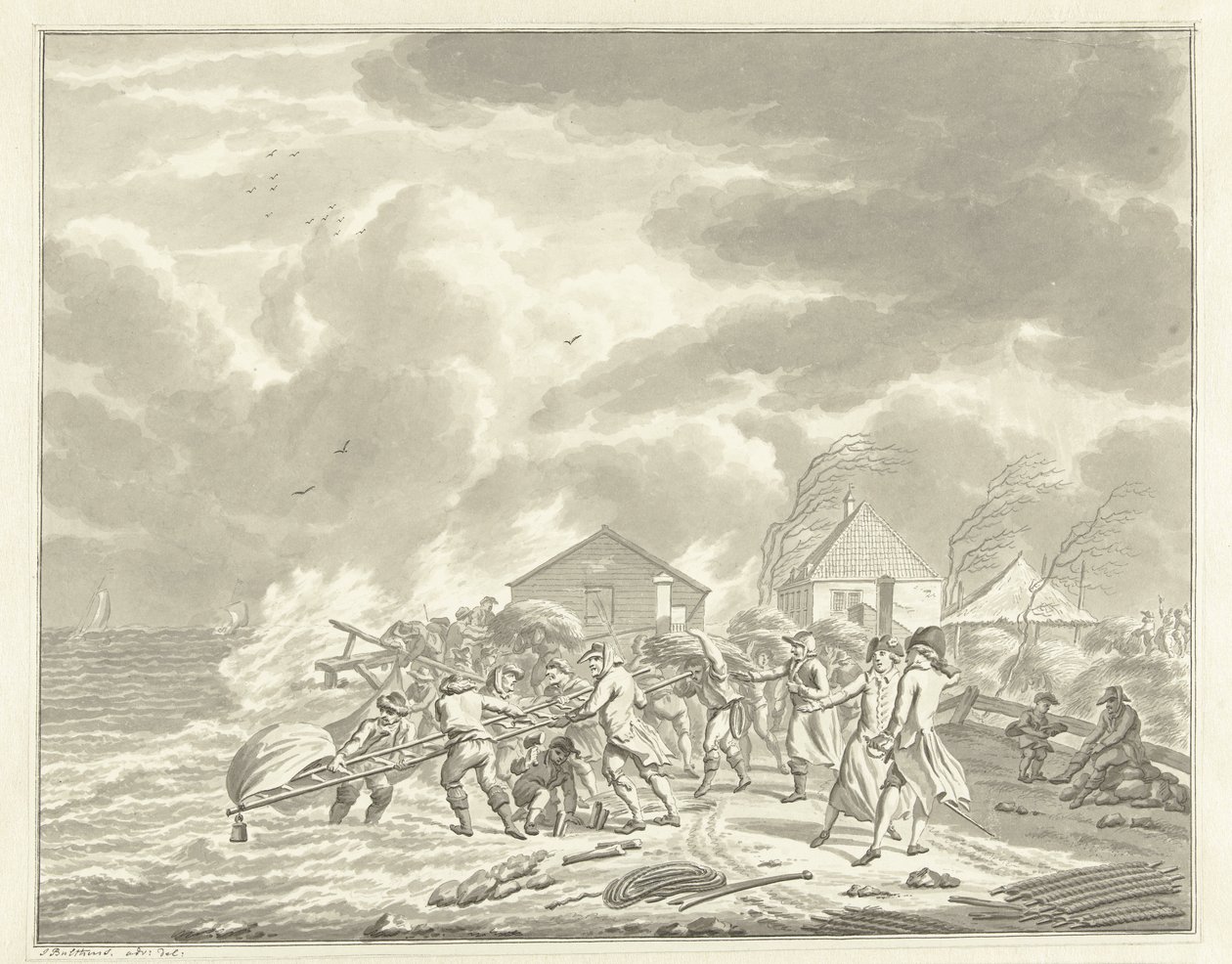 Povodeň Diemerzeedijk poblíž Amsterdamu, 1776 od Jan Bulthuis (signed by artist)
