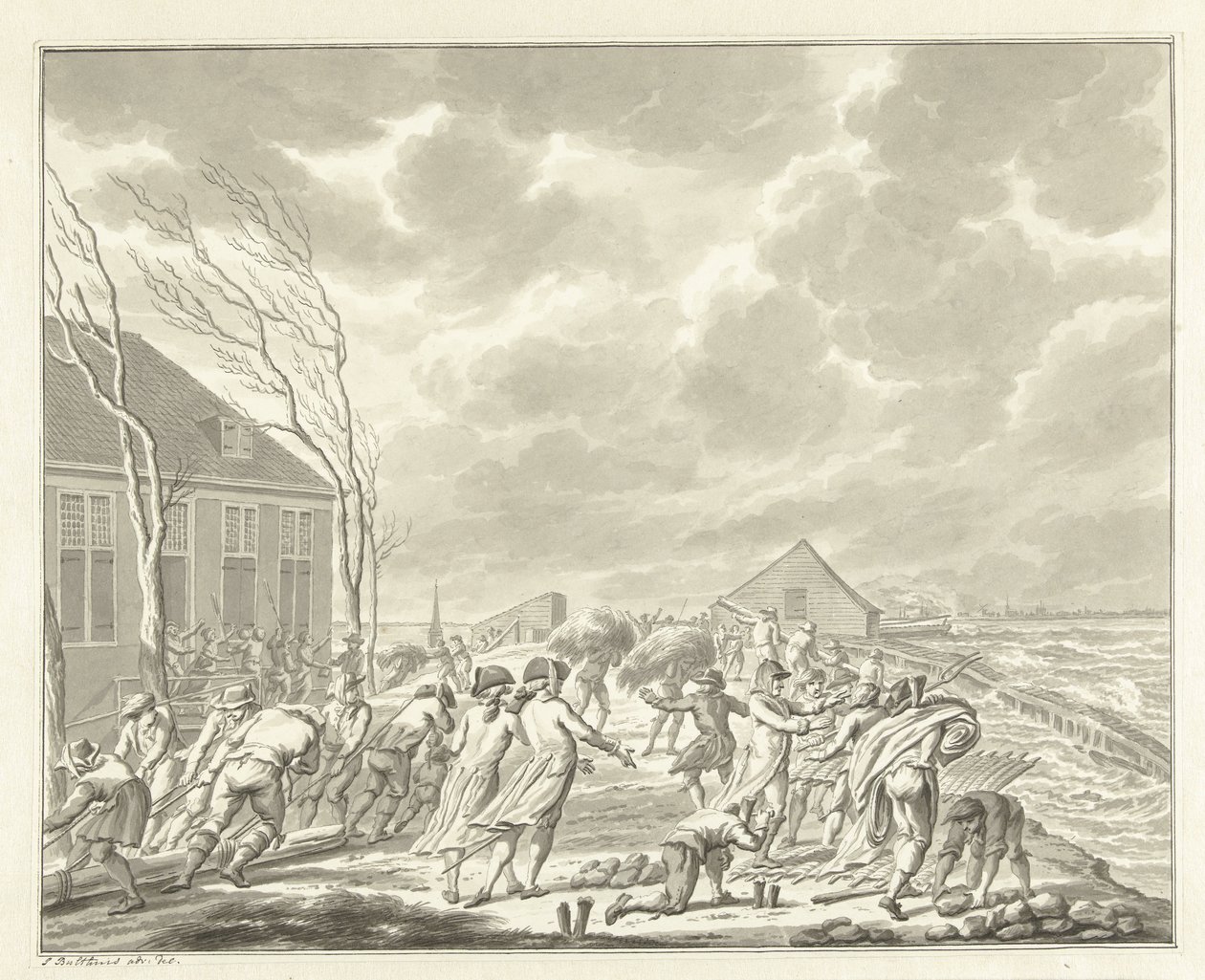 Povodeň Diemerzeedijk poblíž Amsterdamu, 1776 od Jan Bulthuis (signed by artist)