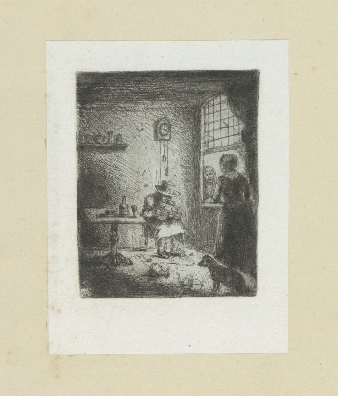 Interiér klade lezende člověka The Compleat Work of Etchings od Johna Chalona / Oeuvre Complette des Eaux Fortes par Jean Chalon (název série) od Jan Chalon