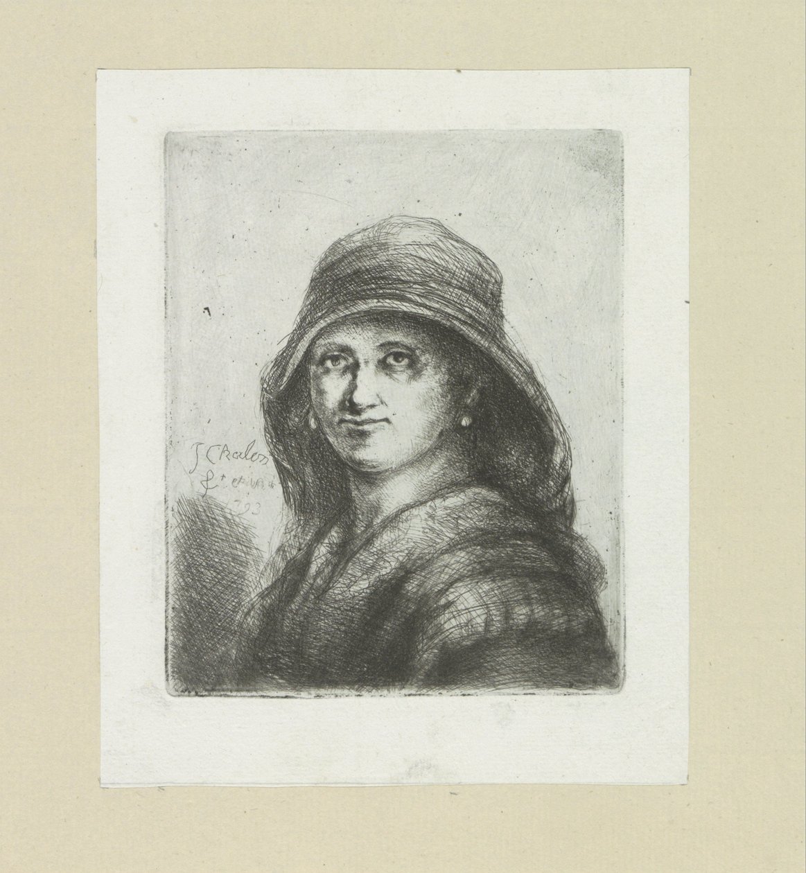 Jonge vrouw nasazuje kapuci The Compleat Work of Etchings od Johna Chalona / Oeuvre Complette des Eaux Fortes par Jean Chalon (název série) od Jan Chalon