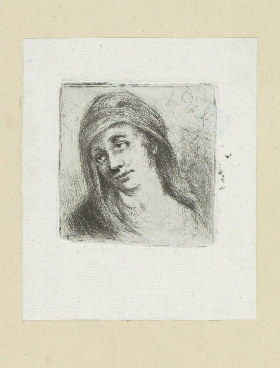 Jonge vrouw potkal hoofddoek The Compleat Work of Etchings od Johna Chalona / Oeuvre Complette des Eaux Fortes par Jean Chalon (název série) od Jan Chalon