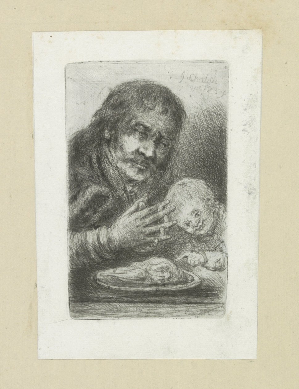 Muž v naturáliích aan de eettafel The Compleat Work of Etchings od Johna Chalona / Oeuvre Complette des Eaux Fortes par Jean Chalon (název série) od Jan Chalon