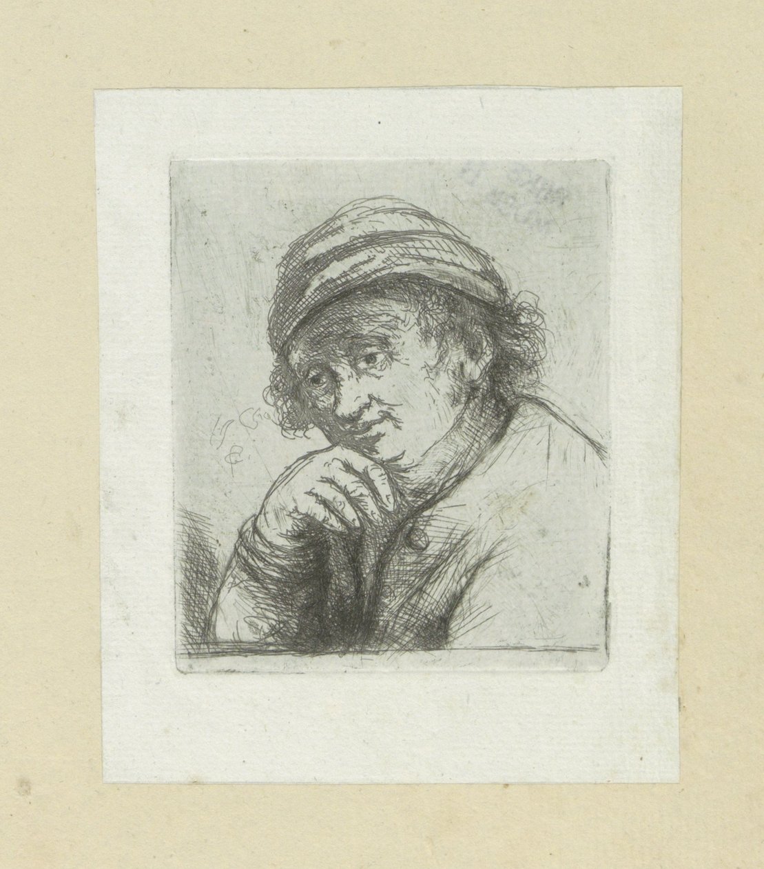 Muž položí ruku na zijn kin The Compleat Work of Etchings od Johna Chalona / Oeuvre Complette des Eaux Fortes par Jean Chalon (název série) od Jan Chalon