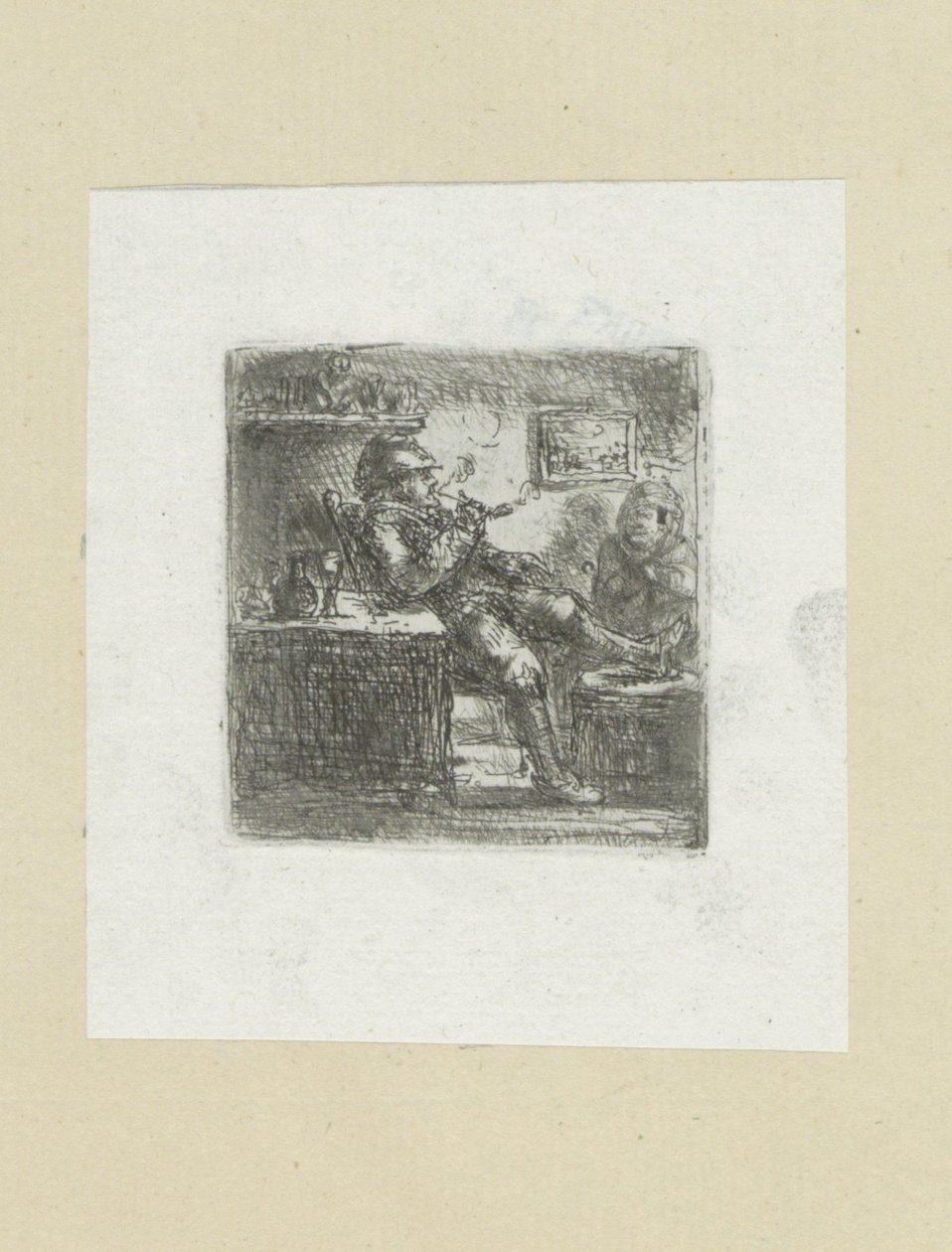 Muž klade pijp The Compleat Work of Etchings od Johna Chalona / Oeuvre Complette des Eaux Fortes par Jean Chalon (název série) od Jan Chalon