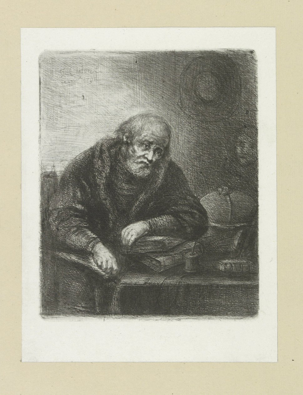 Oude man aan zijn office The Compleat Work of Etchings od Johna Chalona / Oeuvre Complette des Eaux Fortes par Jean Chalon (název série) od Jan Chalon