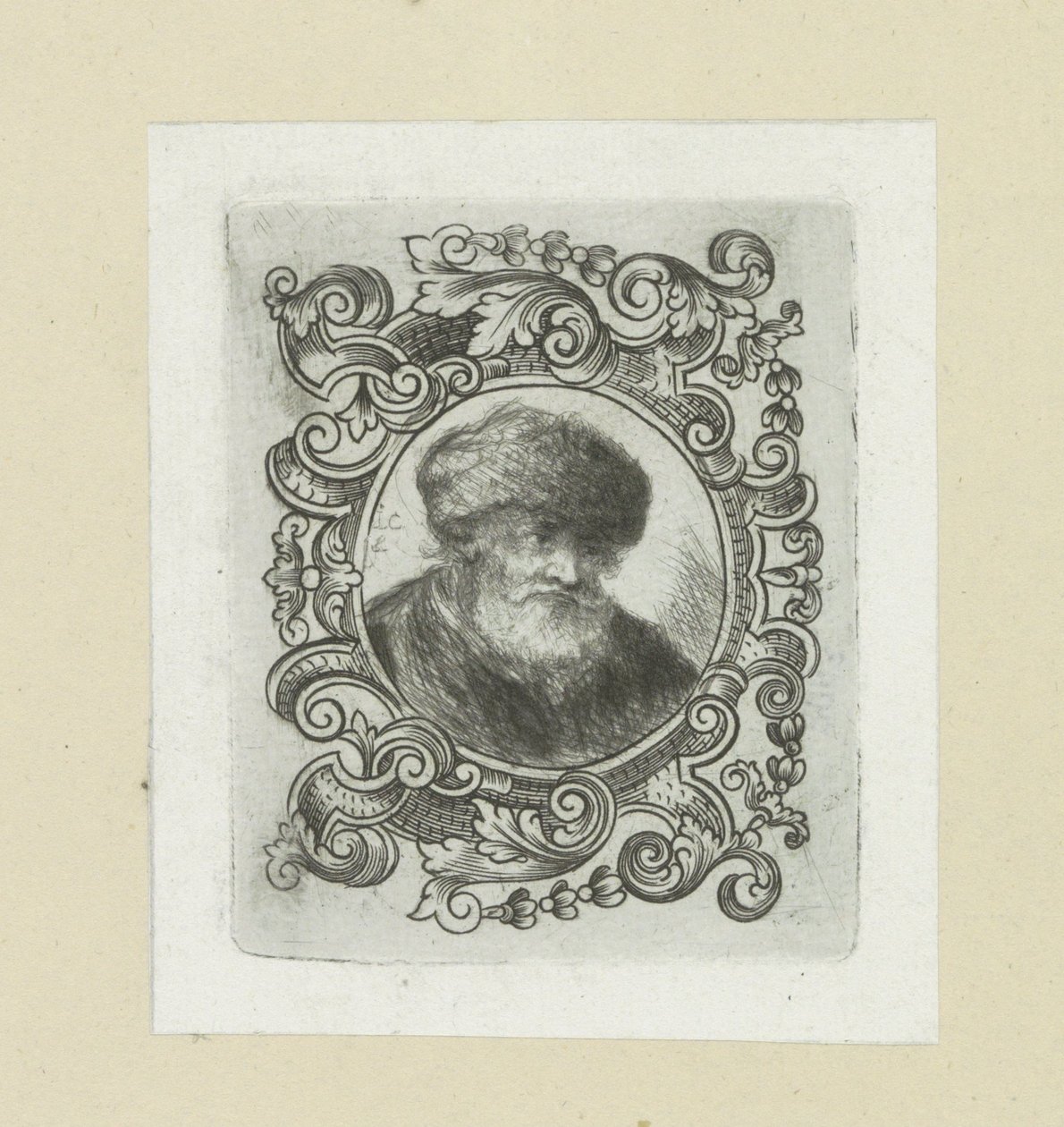 Oude muž se setkal s bonthoedem v ornamentrandu The Compleat Work of Etchings od Johna Chalona / Oeuvre Complette des Eaux Fortes par Jean Chalon (název série) od Jan Chalon