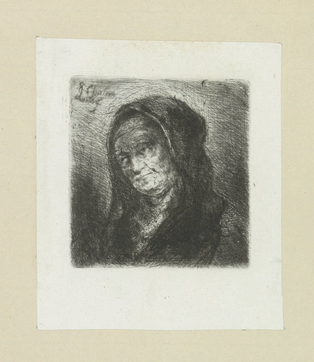 Oude vrouw potkal zwarte sluier The Compleat Work of Etchings od Johna Chalona / Oeuvre Complette des Eaux Fortes par Jean Chalon (název série) od Jan Chalon