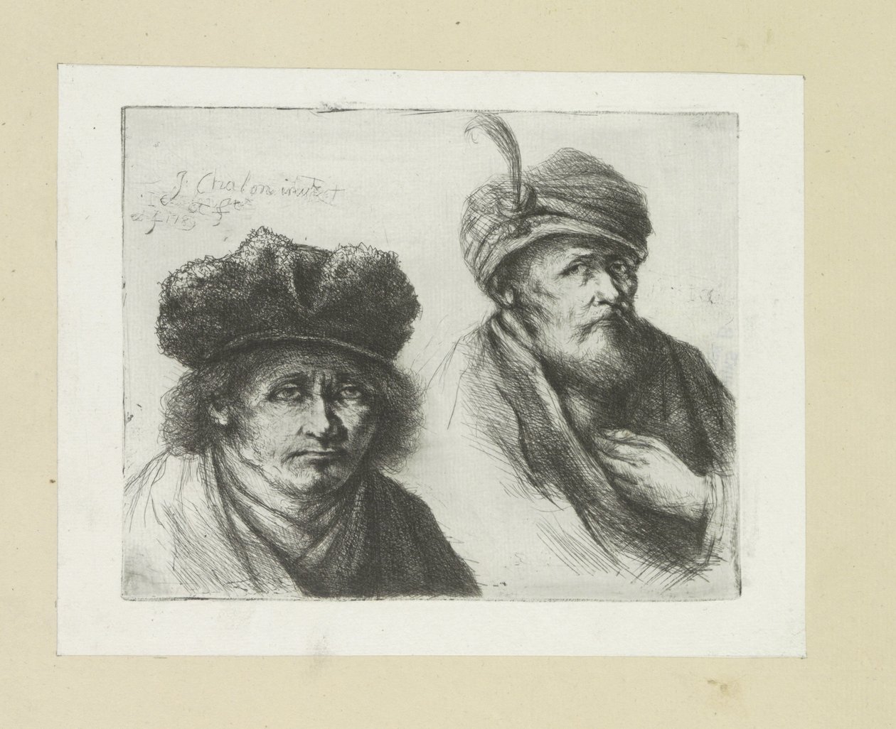 Twee mannen vkládá motyku do tulbandu The Compleat Work of Etchings od Johna Chalona / Oeuvre Complette des Eaux Fortes par Jean Chalon (název série) od Jan Chalon