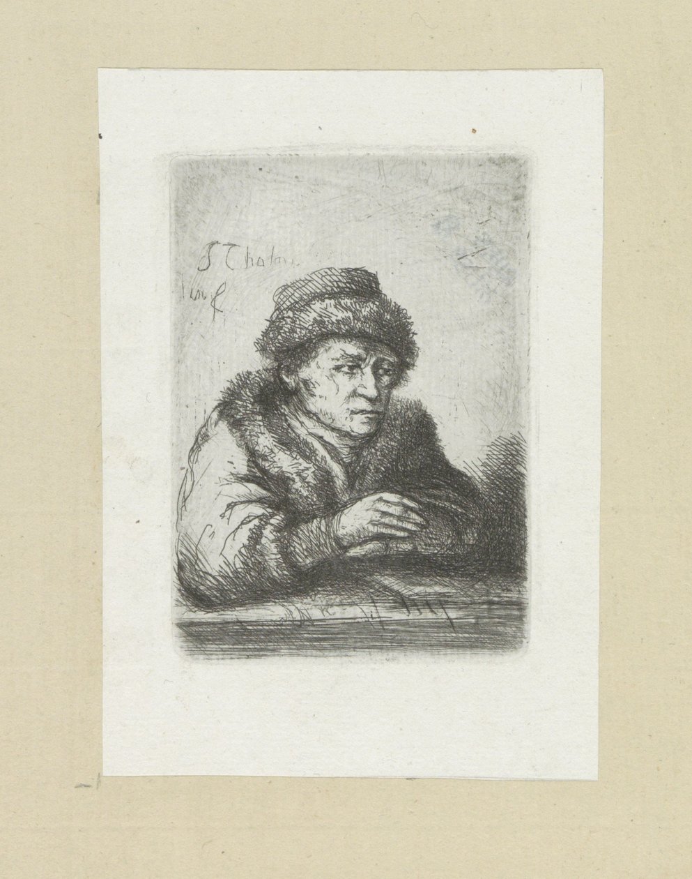 Volwassen muž aan een tafel, v bontmantelu The Compleat Work of Etchings od Johna Chalona / Oeuvre Complette des Eaux Fortes par Jean Chalon (název série) od Jan Chalon