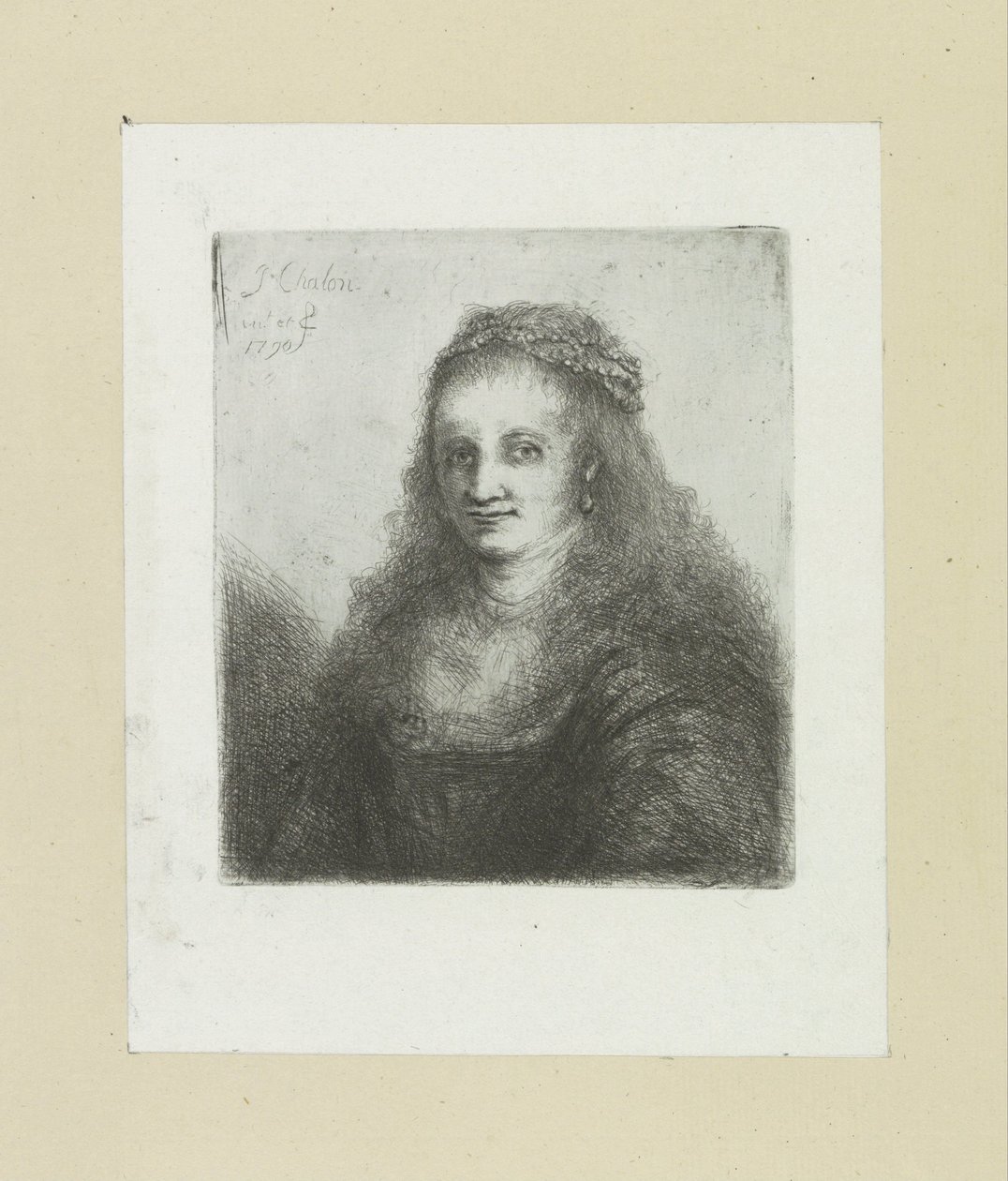 Žena s perlovým náhrdelníkem ve vlasech The Compleat Work of Etchings od Johna Chalona / Oeuvre Complette des Eaux Fortes od Jeana Chalona (název série) od Jan Chalon