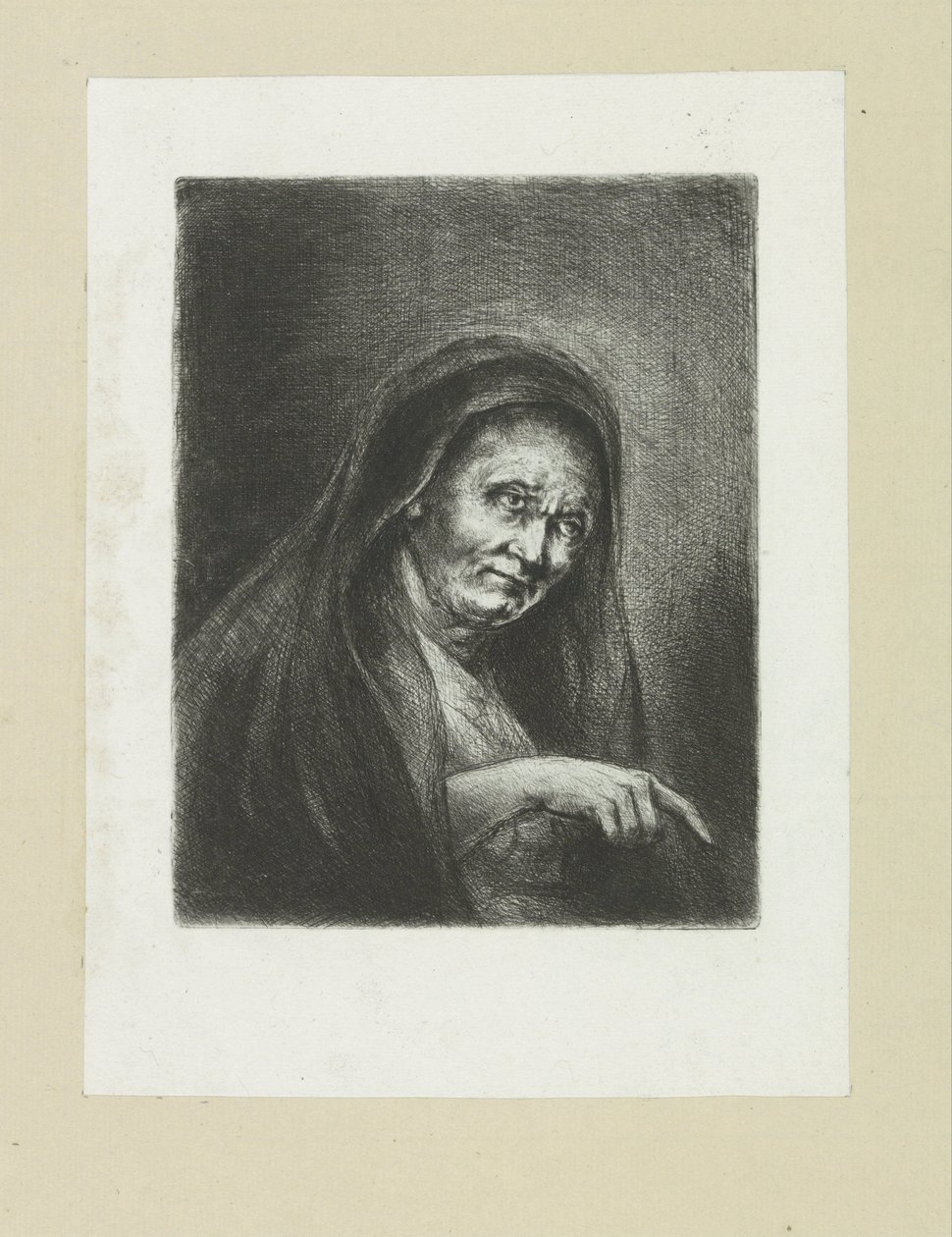 Wijzende oude vrouw The Compleat Work of Etchings od Johna Chalona / Oeuvre Complette des Eaux Fortes par Jean Chalon (název série) od Jan Chalon