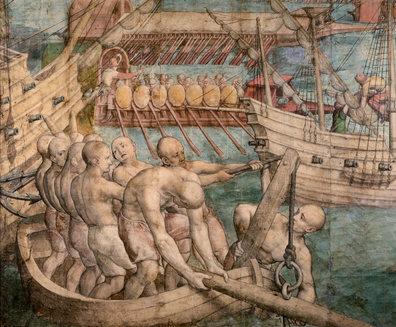 Galejní otroci. Detail od: Emperor Charles V Captures Tunis Tapestry Cartoon, c. 1548. od Jan Cornelisz. Vermeyen
