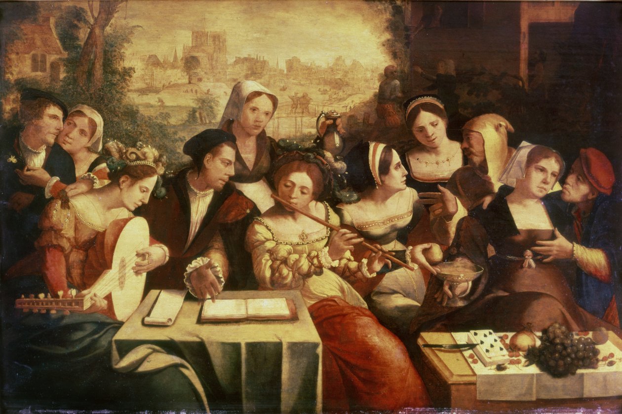 Marnotratný syn hodující s nevěstkami od Jan Cornelisz Vermeyen