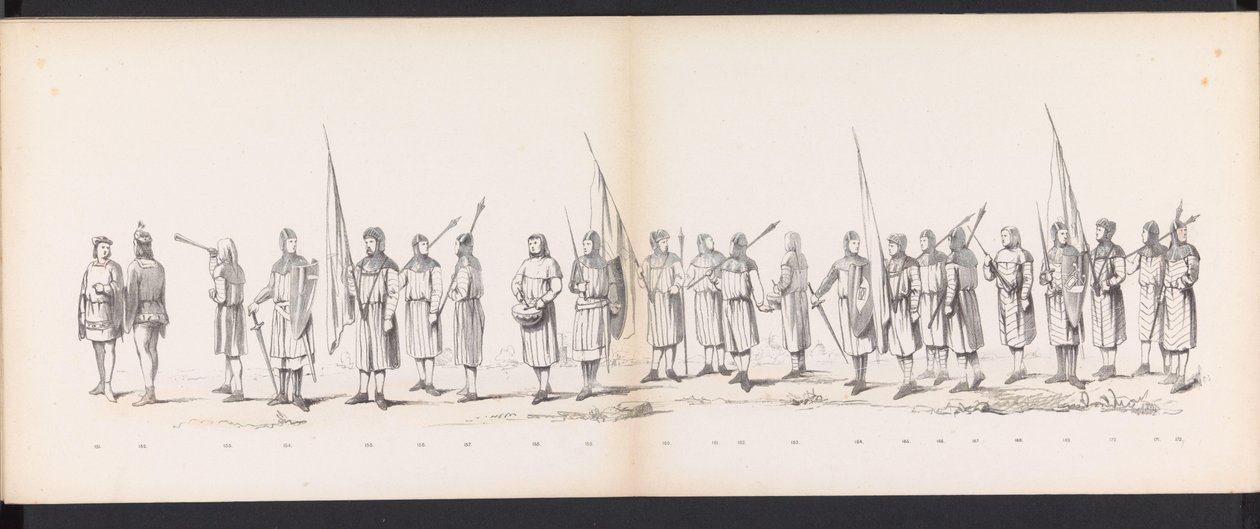 Maškaráda leidenských studentů, 1865 (deska 13) Krojovaný průvod členů leidenského studentského sboru 6. června 1865 na oslavu 290. výročí Leidsche Hoogeschool, zobrazující: vstup Holanďanů b od Jan Daniël Cornelis Carel Willem baron de Constant Rebecque
