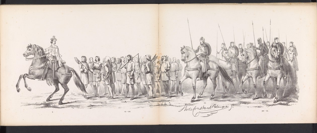 Maškaráda leidenských studentů, 1865 (deska 15) Krojovaný průvod členů leidenského studentského sboru 6. června 1865 na oslavu 290. výročí Leidsche Hoogeschool, zobrazující: vstup Holanďanů b od Jan Daniël Cornelis Carel Willem baron de Constant Rebecque