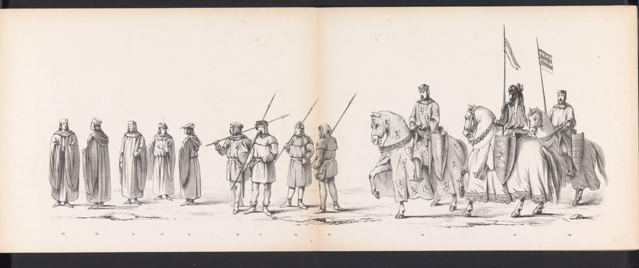 Maskerade van de Leidse studenten, 1865 (plaat 3) Gecostumeerde optogt gehouden door de leden van het Leidsche studenten-corps den 6den Junij 1865, ter viering van den 290sten verjaardag der Leidsche Hoogeschool, voorstellende: de intogt der Hollanders bi  od Jan Daniël Cornelis Carel Willem baron de Constant Rebecque