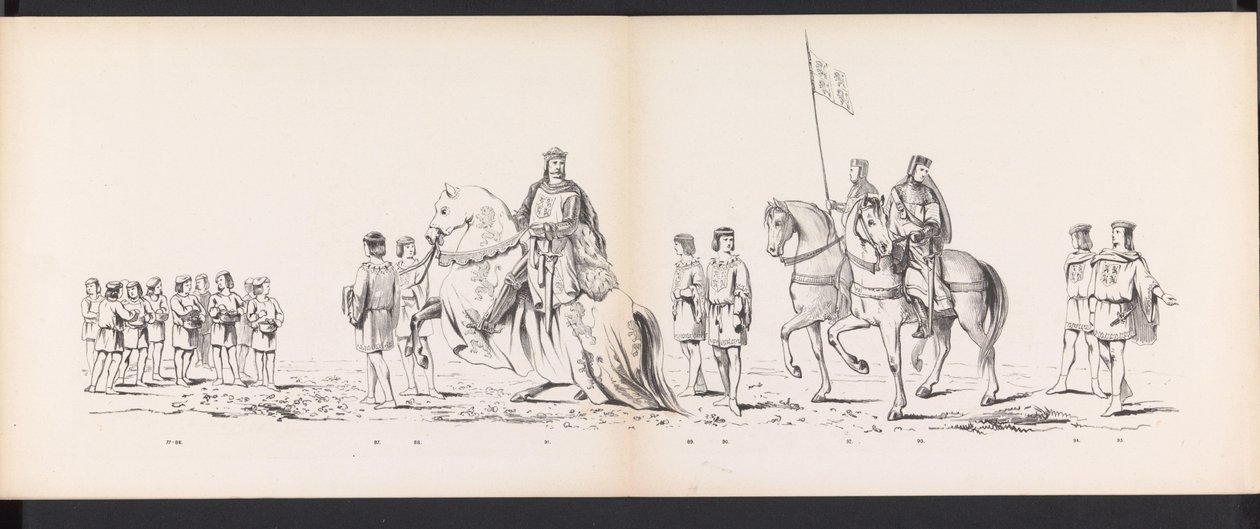 Maškaráda leidenských studentů, 1865 (deska 7) Kostýmovaný průvod členů leidenského studentského sboru 6. června 1865 na oslavu 290. výročí Leidsche Hoogeschool, zobrazující: vstup Nizozemců v od Jan Daniël Cornelis Carel Willem baron de Constant Rebecque