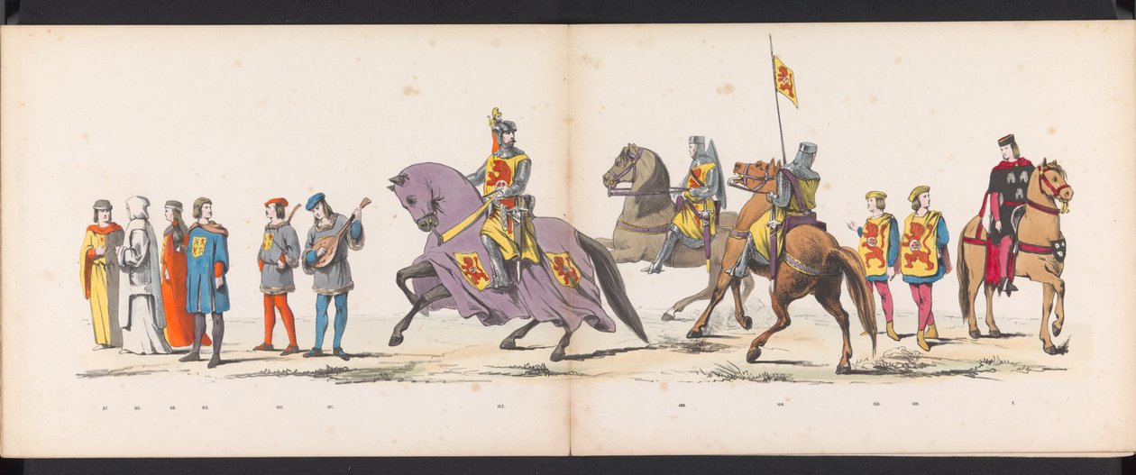 Maškaráda leidenských studentů, 1865 (deska 8) Kostýmovaný průvod členů leidenského studentského sboru 6. června 1865 na oslavu 290. výročí Leidsche Hoogeschool, zobrazující: vstup Nizozemců v r. od Jan Daniël Cornelis Carel Willem baron de Constant Rebecque