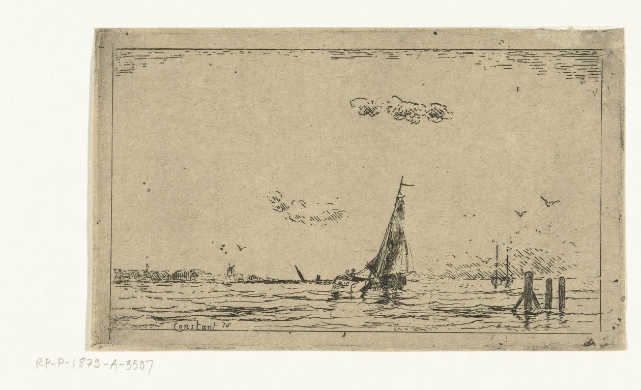 Pohled na řeku s plachetnicí od Jan Daniël Cornelis Carel Willem baron de Constant Rebecque