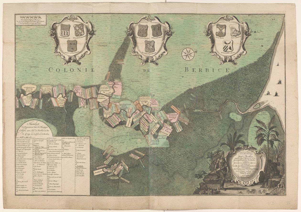 Přesná mapa státu a toku Rio de Berbice. Se stejným Plantagienem umístěným v Geoctroyeerde colonie de Berbice. (název na objektu) od Jan Daniël Knapp