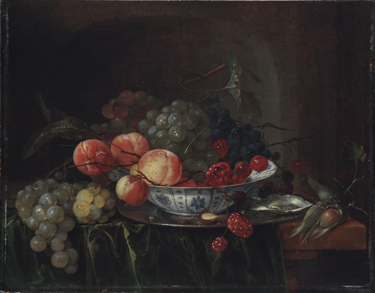 Německy: Kleines Früchtestillleben in einem Porzellanteller Zátiší s ovocem v míse Wan-Li od Jan Davidsz. de Heem