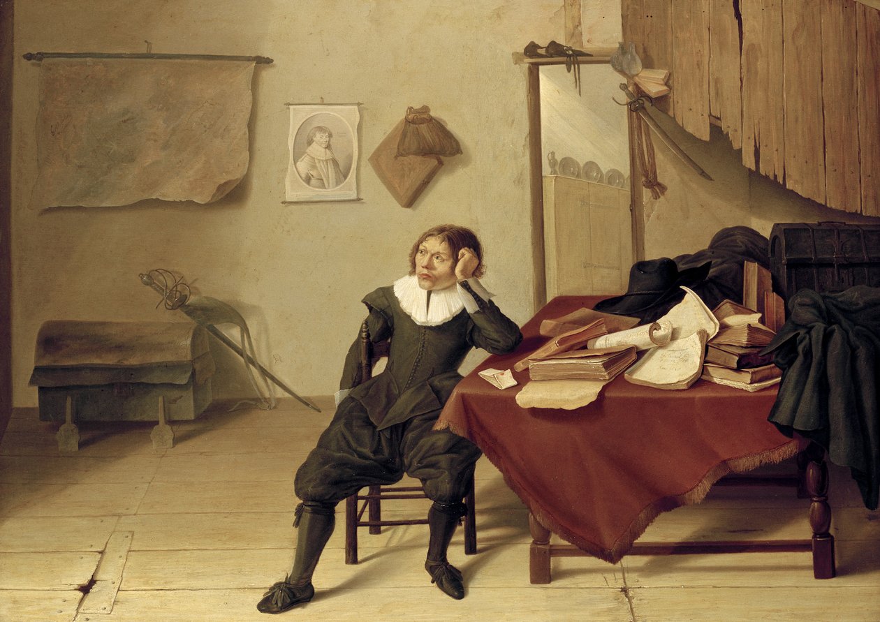 Interiér pokoje s mužem sedícím u stolu, 17. století od Jan Davidsz de Heem