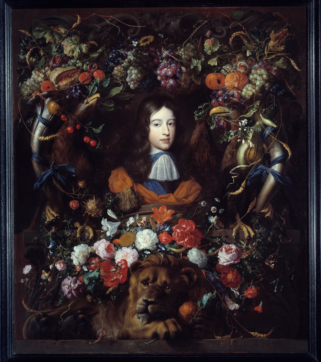 Portrét Viléma III. Oranžského (1650-1702) v medailonu květin Malba Jana Davida Heema (1606-1684) 1665 Ne. 1,34x1,14 m Lyon, Musee des Beaux Arts od Jan Davidsz de Heem