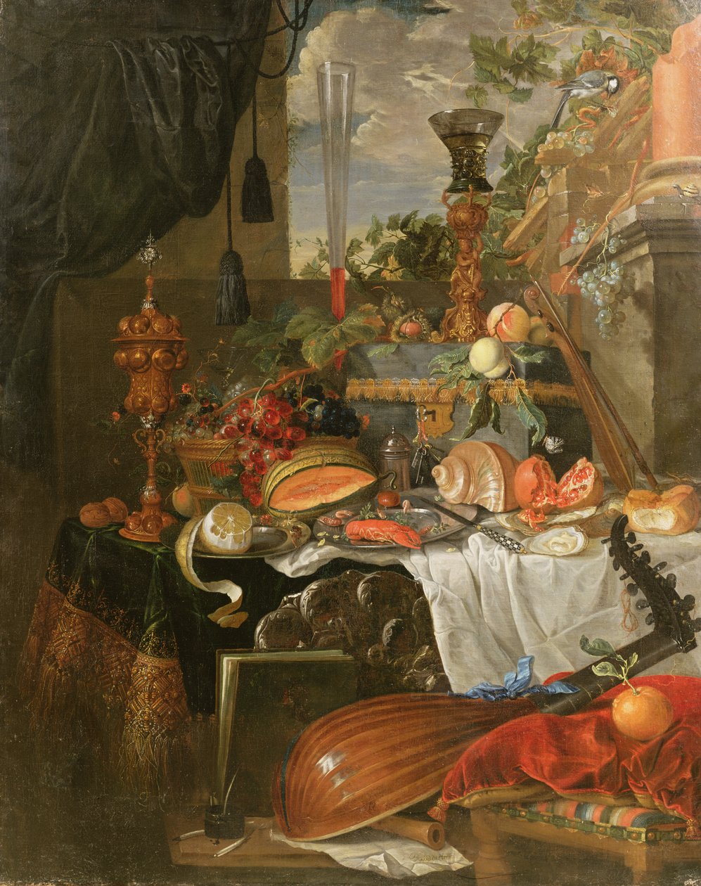 Zátiší s jídlem a hudebními nástroji od Jan Davidsz de Heem