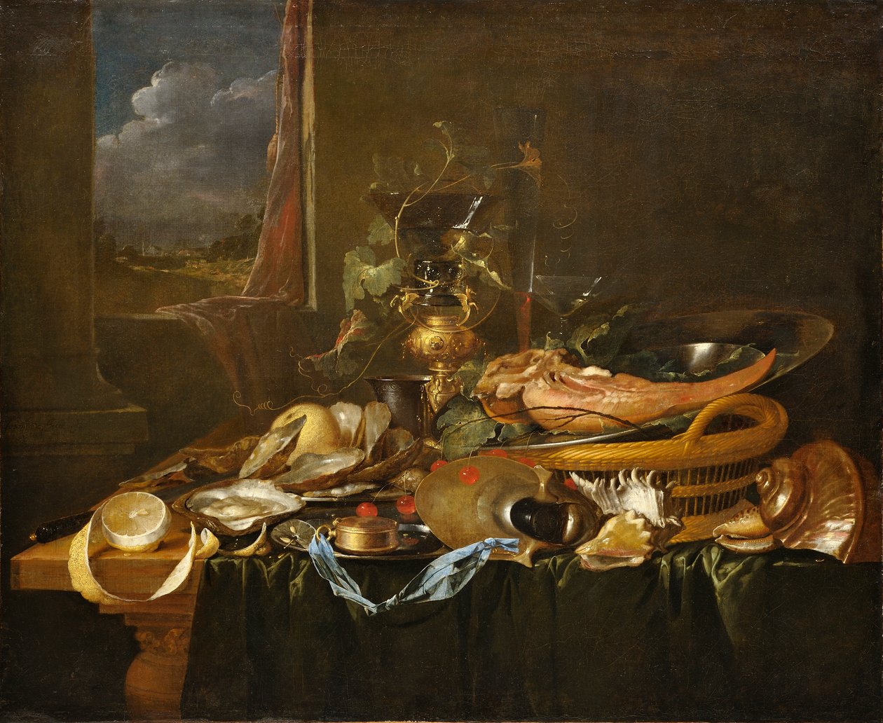 Zátiší s ústřicemi a vařeným volským jazykem od Jan Davidsz. de Heem