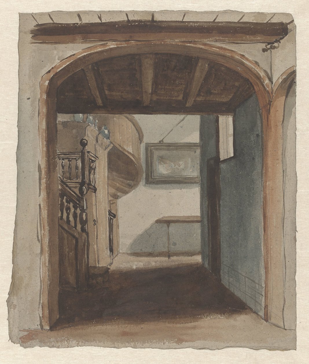 Interiér s výhledem na schodiště od Jan Fabius Czn (attributed to)