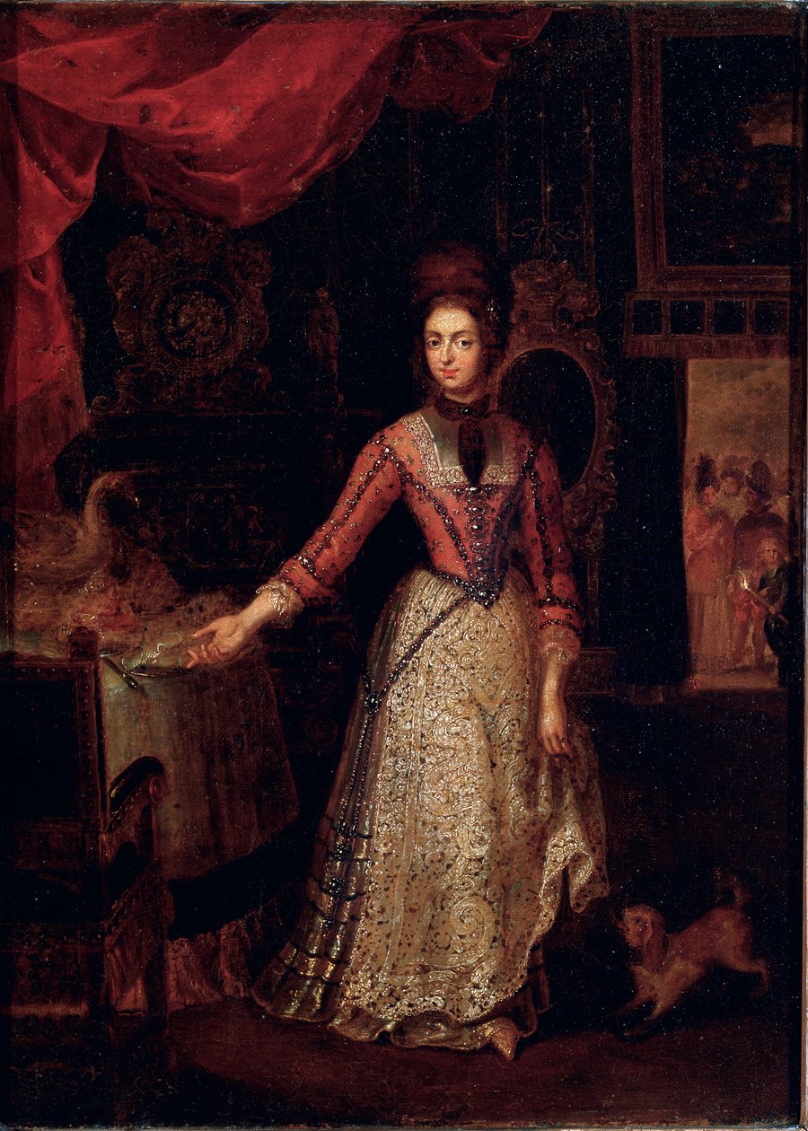 Portrét Anny Marie Luisy de Medicis (1667-1743) Malba Jana Franse Van Douvena (1656-1727) kolem roku 1700 Galerie Palatine, Galerie Uffizi, Florencie – Portrét Anny Marie Luisy de 