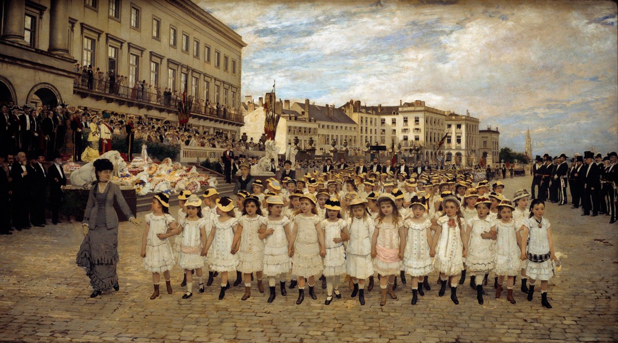 La revue des ecoles en 1878 Obraz Jana Verhase (1834-1896) 1878 Sun. 2,41x4,02 m Brusel, Beaux Arts royale - Přehlídka škol v roce 1878. Obraz Jana Verhase (1834-1896) od Jan Frans Verhas