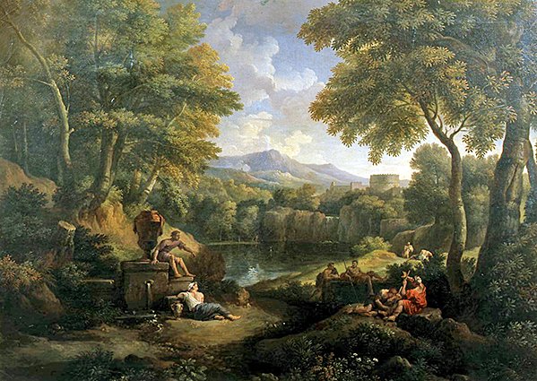 Krajina s postavami u studny (olej na plátně) od Jan Frans van Bloemen