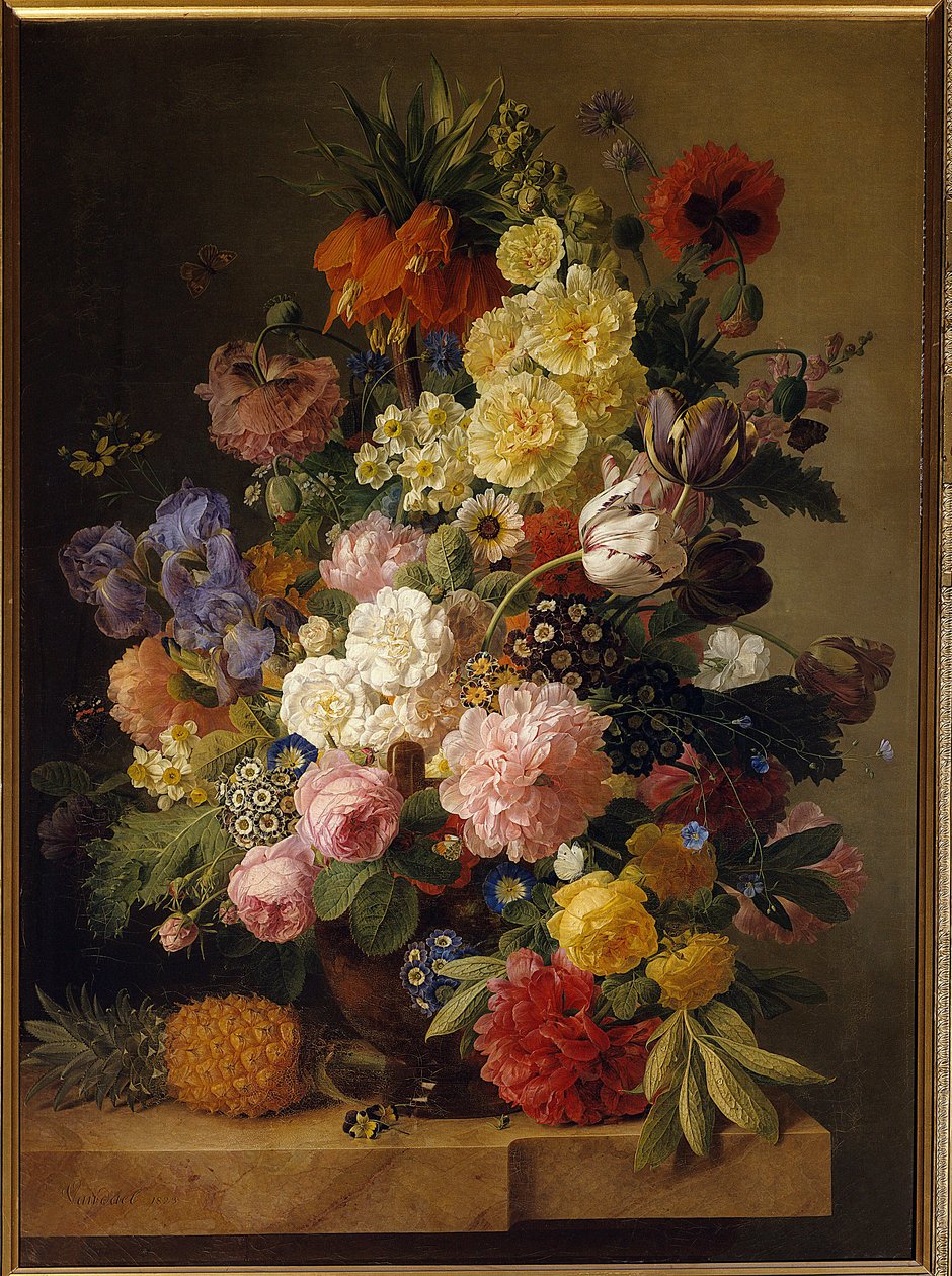 Květiny na mramorové konzole s ananasem Malba Jana Franse van daela (1764-1840) (ec.flam.) Fontainebleau z 19. století. Musee du Chateau - Květiny na mramorové konzole s ananasem. Obraz Jana Franse van Daela (1764-1840) (Vlámská škola). 19t od Jan Frans van Dael