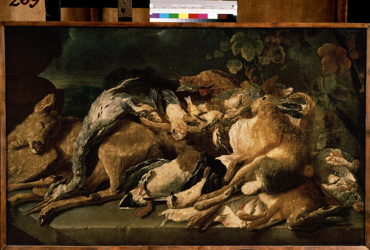 ""Zátiší se zvěří"" (Zátiší) Zajíc, laň, kachny. Obraz Jana (Johannese) Fyta (1611-1661) 1640 Puškinovo muzeum, Moskva od Jan Fyt