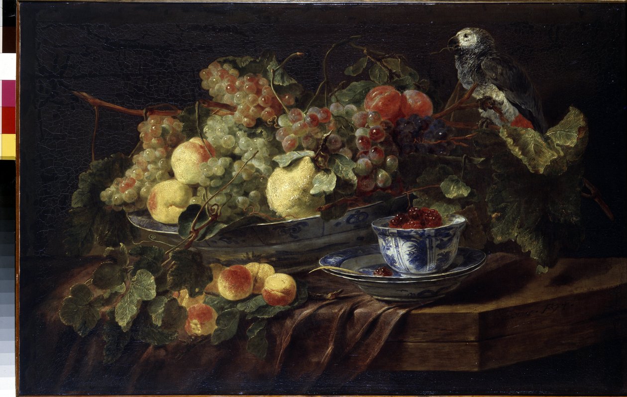 ""Zátiší s ovocem a papouškem"" (Zátiší s ovocem a papouškem) Malba Jana (Johannese) Fyta (1611-1661) 1645 Rozměr. 58,3x90,7 cm Muzeum Ermitáž, Petrohrad od Jan Fyt